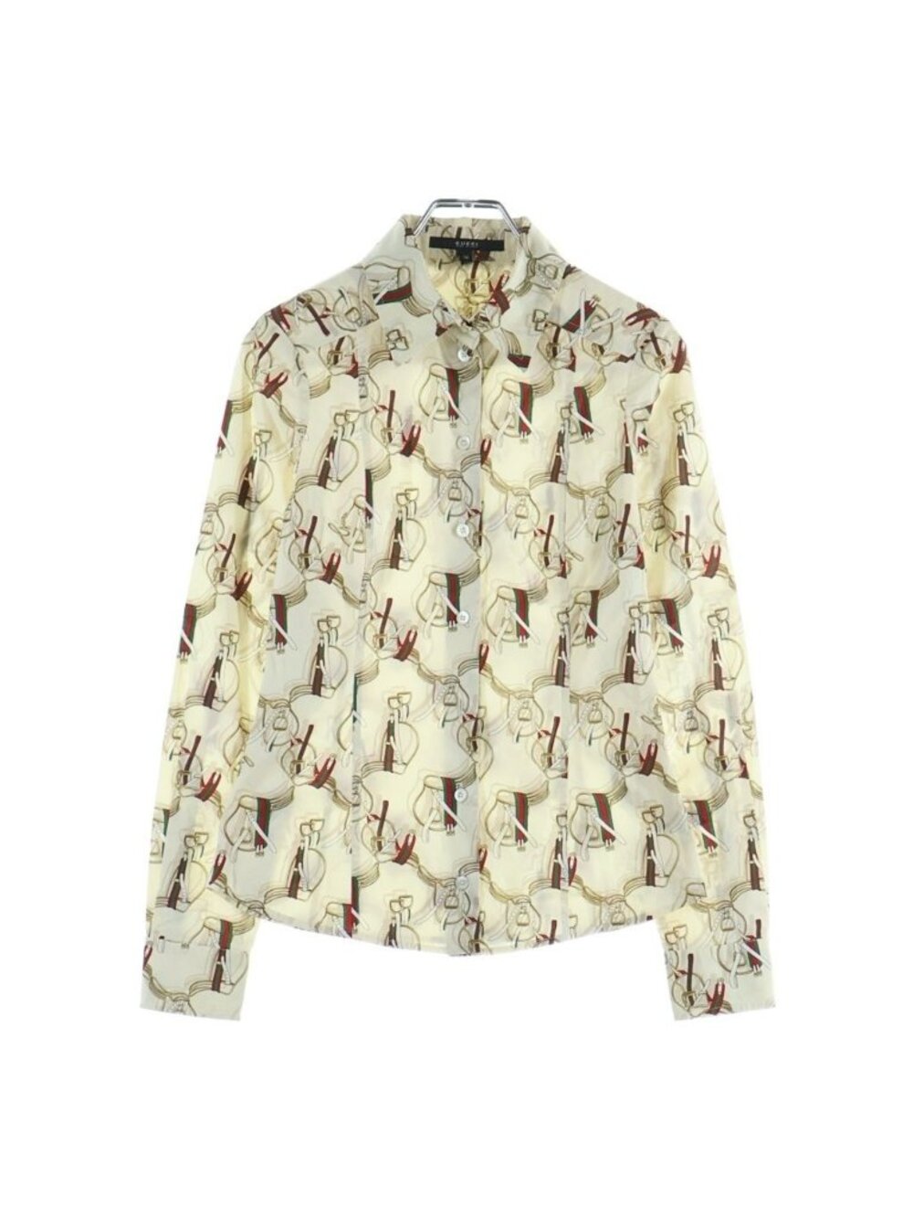 Gucci Belt Pattern All Over Long Sleeve Shirt Cotton Polyurethane Beige